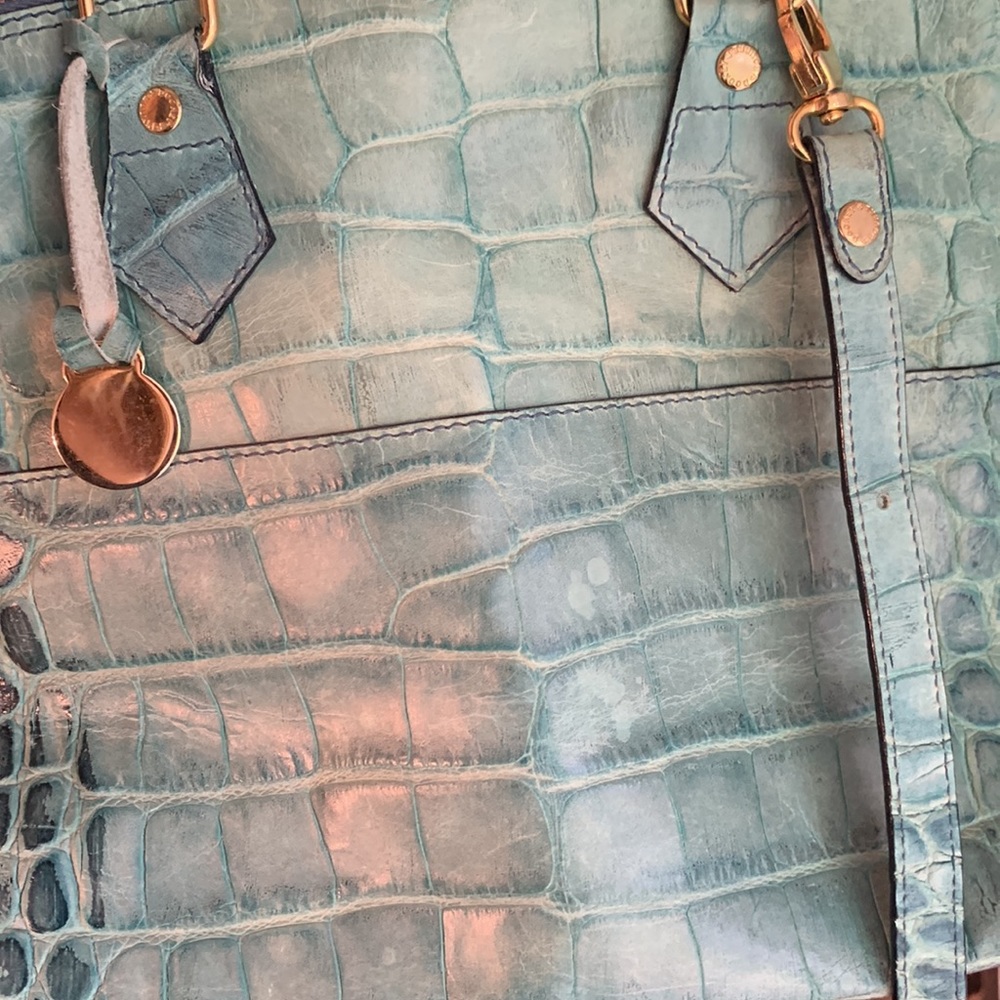 Vintage Dooney & Bourke Teal Croc-Embossed Leather Satchel - Picture 5 of 6